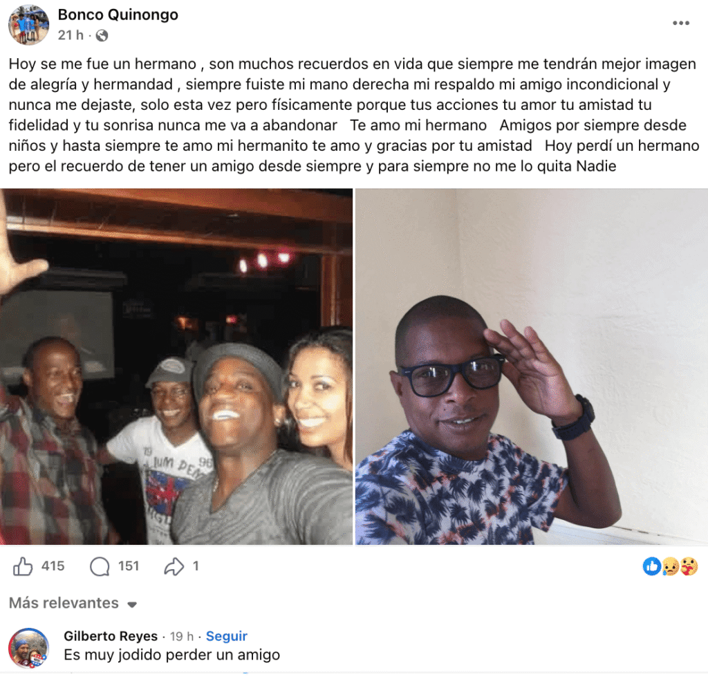 El humorista cubano Boncó Quiñongo atraviesa uno de los momentos más difíciles de su vida tras anunciar el fallecimiento de un amigo al que describió como un verdadero hermano. 