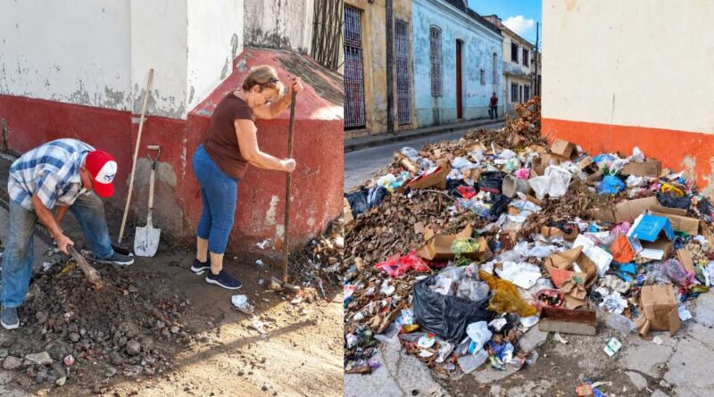 Dos ancianos de casi 80 años limpiaron un basurero ubicado en una esquina de la iglesia de Santa Ana, en Camagüey, ante la falta de respuesta de las autoridades encargadas de garantizar la recogida de desechos en Cuba.