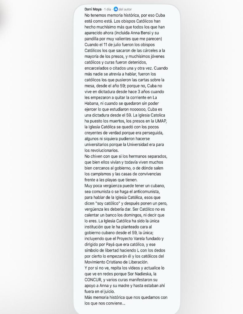 Un católico cubano cuestionó a la Conferencia de Obispos Católicos de Cuba y reclamó a sus integrantes una postura más firme frente a la crisis que atraviesa la isla.